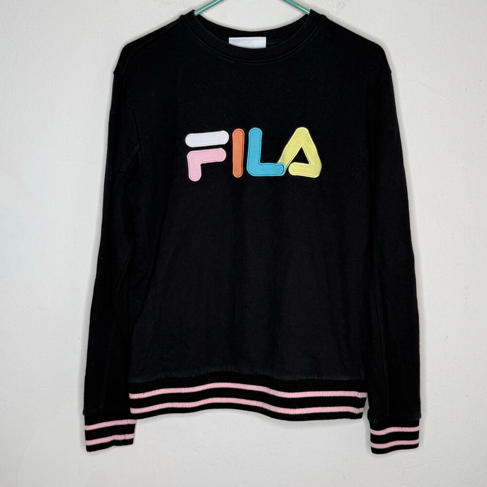 Fila Logo Sweatshirt Women's Medium Black Crewneck Pullover Retro Pastel Graphic